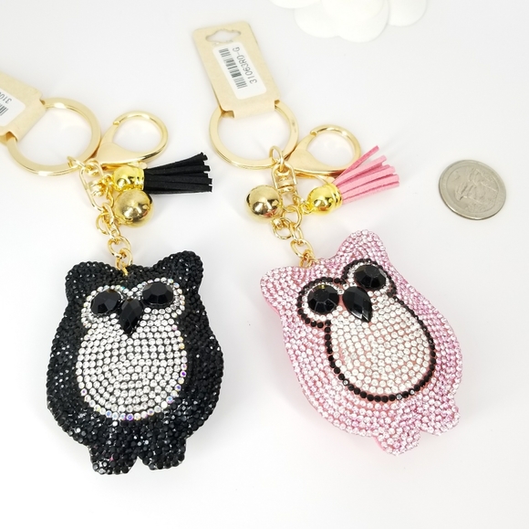 Owl Crystal Tassel Keychain Purse Bag Charms - Picture 3 of 7